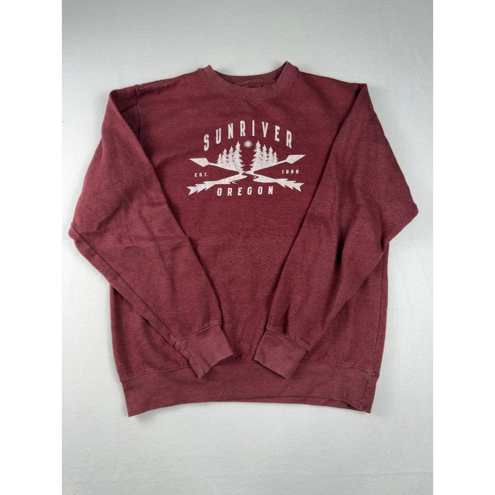 Sunriver Oregon Graphic Crewneck Sweatshirt Burgundy Heather Medium EST 1968
